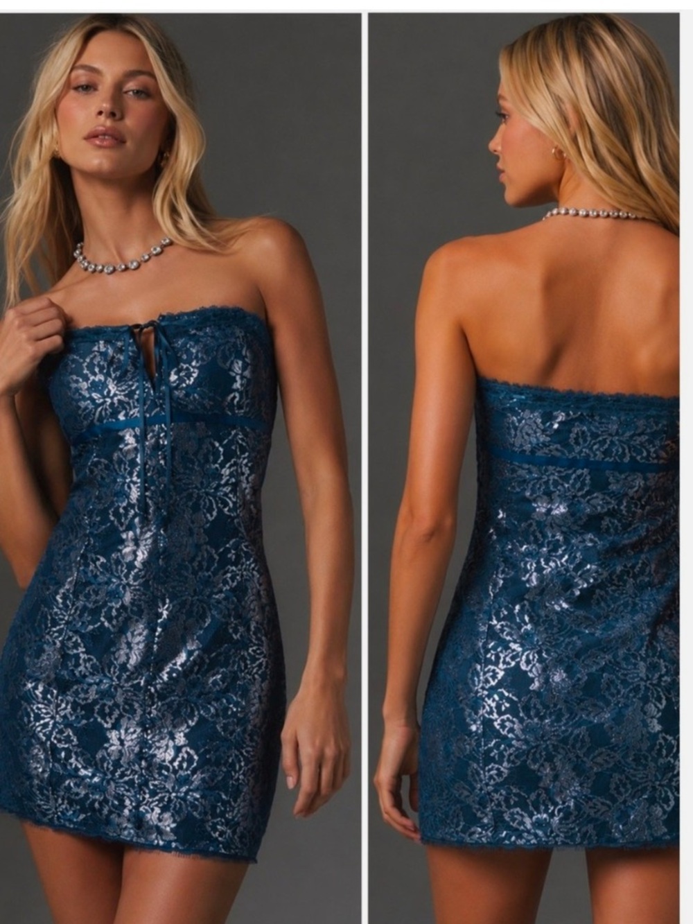 Navy Blue Lace Strapless Dress NWT Maeve (Anthropologie)